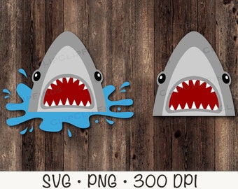 Hai Kopf SVG, Haifisch Gesicht PNG, Strand Hai, Hai Clipart, Hai aus dem Meerwasser, Hai Spritzen, Sofortiger digitaler Download