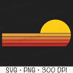 Horizontal Retro Sunset SVG, Retro Sunset PNG, Sublimation, Digital Download