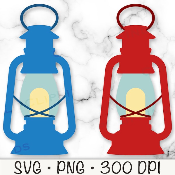 Lantern SVG, Camping Lantern PNG, Lantern Clipart, Retro Lantern, Hanging Lantern, Red and Blue, Western, Rodeo, Mine, Digital Download