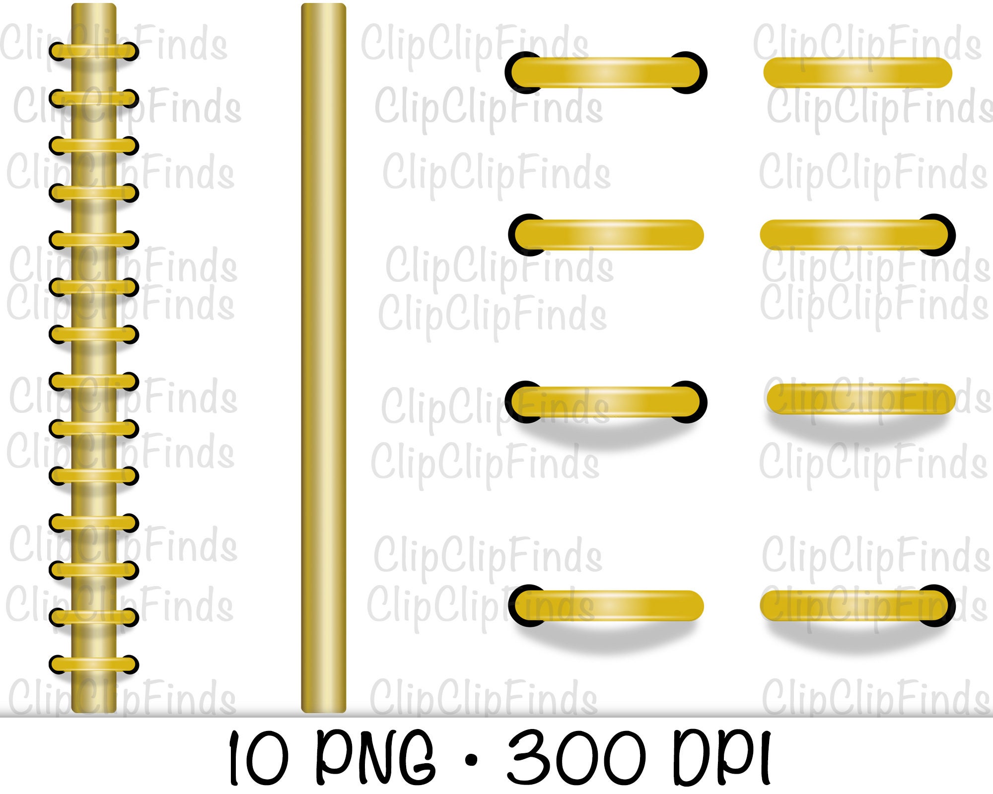 Realistic Binder Rings for Digital Planners Pngs Gold, Silver