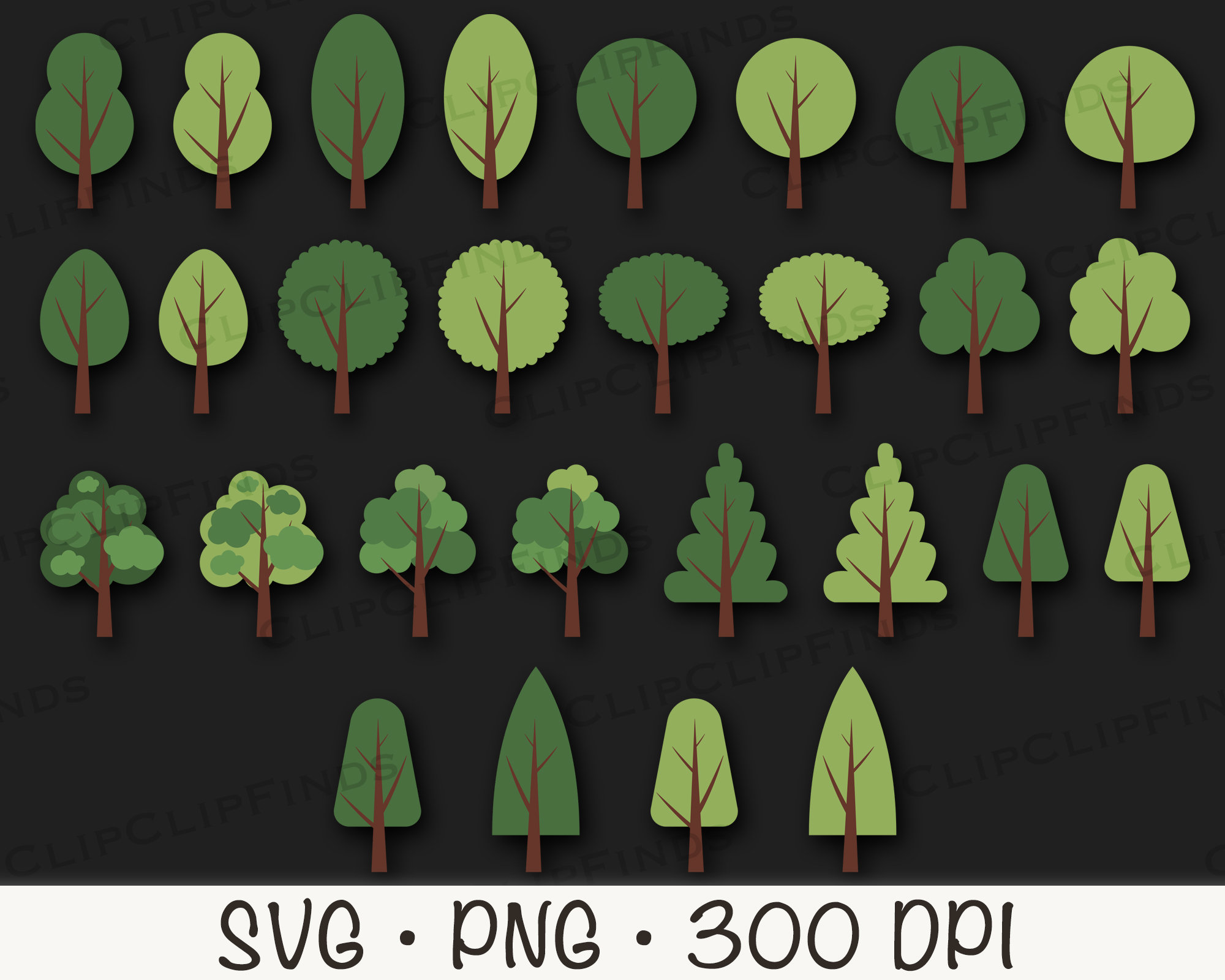 Tree SVG, Tree Clipart, Tree PNG, Flat Minimalist Trees, Cartoon Trees ...