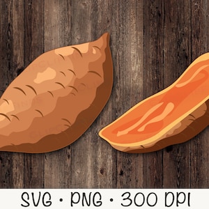 Yam SVG, Yam Clipart, Camote PNG, Abierto por la mitad, Descarga digital instantánea