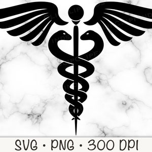 Medizinisches Symbol Hermesstab SVG geschnitten Vektor Datei und PNG transparenten Hintergrund Clip Art Sofort Download Bild 1