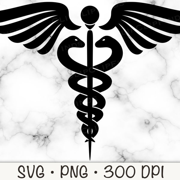 Medical Symbol Caduceus SVG Cut Vector File and PNG Transparent Background Clip Art Instant Download