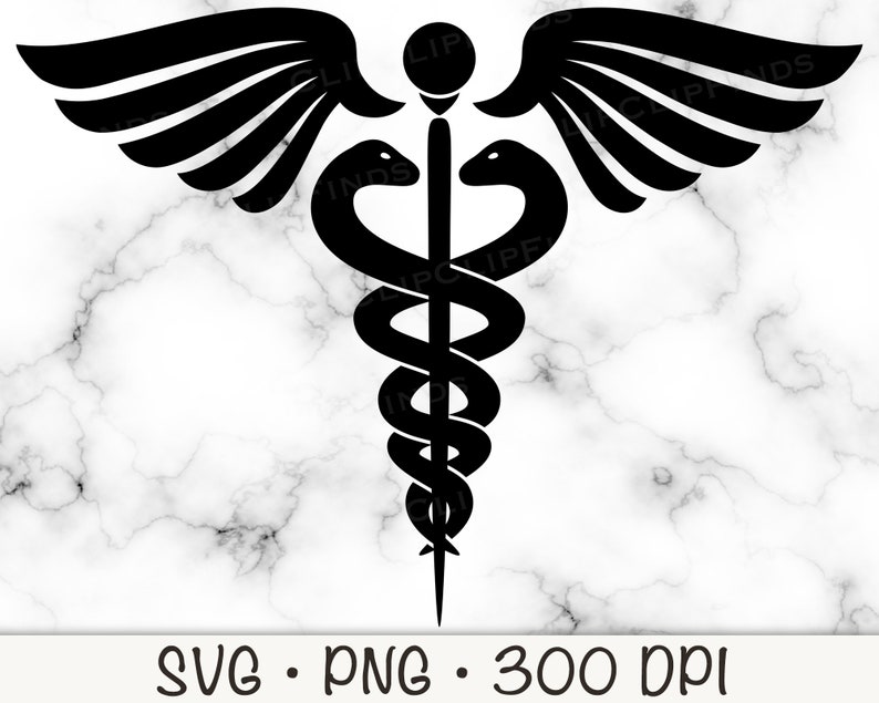 Medizinisches Symbol Hermesstab SVG geschnitten Vektor Datei und PNG transparenten Hintergrund Clip Art Sofort Download Bild 1