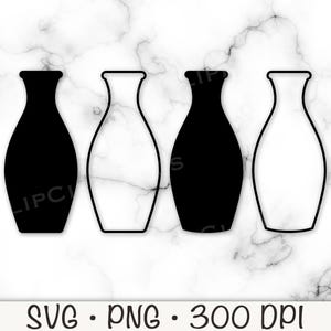 May include: Four black and white vase silhouettes. The vases are all the same shape, but some are filled in black and some are outlined.