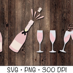 Clipart de champanhe rosa, SVG de champanhe rosa, felicidades, flautas, plano, moderno, minimalista, SVG, PNG, download digital instantâneo