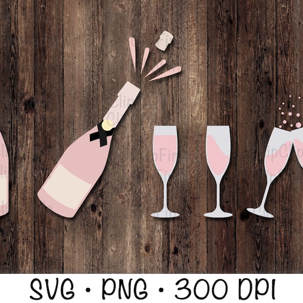 Pink Champagne Clipart, Pink Champagne SVG, Cheers, Flutes, Flat, Modern, Minimalist, SVG, PNG, Instant Digital Download