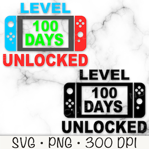 SVG de "100 días de clases desbloqueados", consola de juegos portátil, PNG de "100 días desbloqueados", 100 días de clases divertidos para chicos, descarga digital