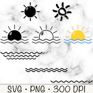 Sun and Waves SVG, Sunset SVG, Sun PNG, Waves Svg, Sunrise, Minimalist, Doodle, Hand-Drawn, Simple, Silhouette, Beach, Digital Download
