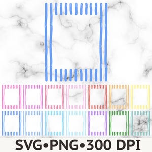 May include: A collection of rectangular frames featuring a hand-drawn style with vertical and horizontal dashed lines in various colors including blue, pink, red, orange, yellow, purple, and green. The text SVG PNG 300 DPI is at the bottom.
