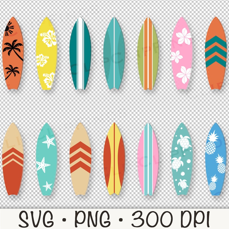 Surfboard Clipart, Surfboard PNG, Surfboard SVG, Beach, Wave, Hawaii, Surf, Beach Life, Summer, Digital Download image 6