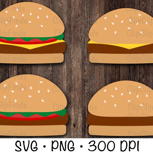 Hamburger SVG, Burgers Clipart, Plain Hamburger, Cheeseburger, No Lettuce and Tomatoes, BBQ, Instant Digital Download