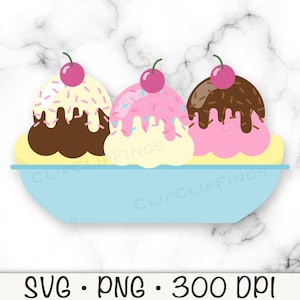 Banana Split Ice Cream Clipart, Banana Boat PNG, Banana Split Ice Cream SVG, Chocolat, Fraise, Vanille, Saupoudrer, Fichier de téléchargement numérique