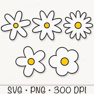 Daisy SVG, Daisy PNG, Daisy Clipart, Daisy Bundle Pack, Daisy Black Outline, Retro Flower Power, Hippie, Primavera, Estate, Download digitale