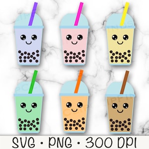 Boba Tea SVG, süßes Kawaii Boba Tea PNG, Bubble Tea Clipart, Bubble Tea mit Gesicht, digitaler Download