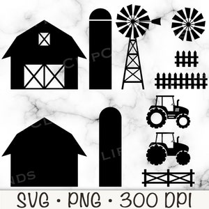 Windmolen SVG, windmolen PNG, boerderij windmolen, windmolen wiel, boerderij scène, rustiek, boerderij, schuur SVG, trekker, hek, digitale download