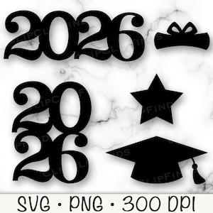 2026 Examen SVG, Examenmössa, Certifikat, Diplom, Silhuetter, Tårta/Cupcake Topper, Midpoint Vector Pack, Digital Nedladdningsfil