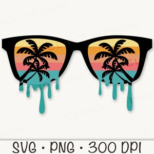 Palm Tree Drip Sunglasses SVG, Aviators SVG, Retro Sunset PNG, Beach Sunglasses, Vintage Sunset, Vacation, Beach, Digital Download