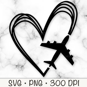 Flugzeug Herz, Herz Umriss Flugzeug, Liebe Reisen, Liebe Fliegen, Flugzeug Herz Monogramm, Urlaubsreise, SVG, PNG, Sofortiger digitaler Download