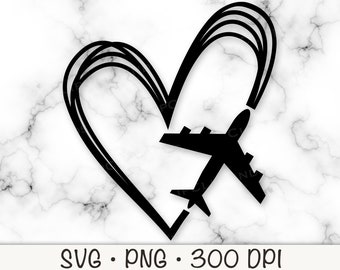 Vliegtuig hart, hart overzicht vliegtuig, liefde reizen, liefde vliegen, vliegtuig hart monogram, vakantie reis, SVG, PNG, instant digitale download