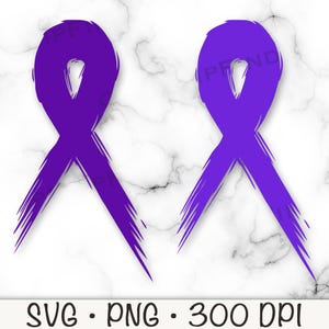 紫色のブラシストロークのがん啓発リボン SVG、PNG、膵臓がん、アルツハイマー病、嚢胞性線維症、家庭内暴力、デジタル