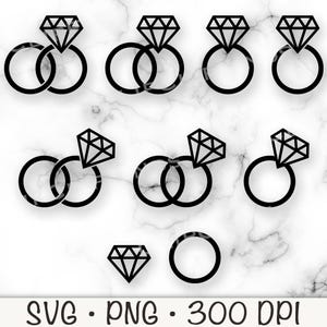 Hochzeitsring SVG, Hochzeitsband SVG, Diamant Ring PNG, Diamant Silhouette, Umriss, Bling, Hochzeit, Braut, ineinandergreifender Ring, digitale Datei