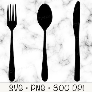 Löffel, Gabel und Messer Besteck Individuelle Utensilien SVG Vektor-Datei und PNG transparenten Hintergrund Clip Art Sofort Download