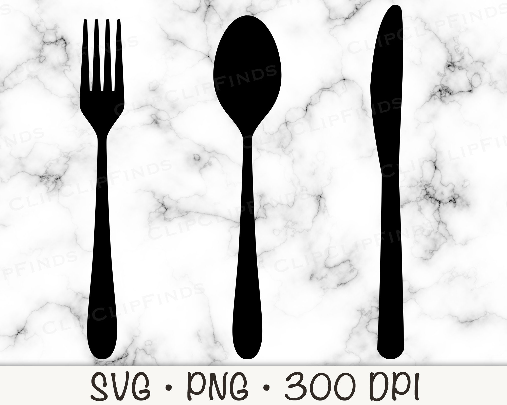 Spoon, Fork, and Knife Silverware Individual Utensils SVG Vector ...