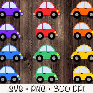 Carro SVG, Carro de Criança Bonito SVG, Carros Clipart, Carros de Bebê, Menino, Carros Coloridos, Berçário, Tema de Carro, Download Digital Instantâneo, Vetor Corte em Camadas