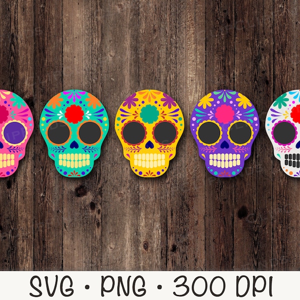 Sugar Skulls, Dia de los Muertos, Crânes colorés, SVG, PNG, Clip Art, Téléchargement numérique instantané