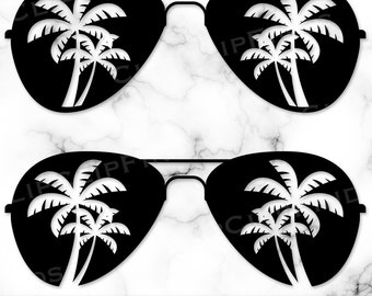 Palmier lunettes de soleil SVG, lunettes de soleil aviateur palmier PNG, été, vacances, retraite, téléchargement numérique