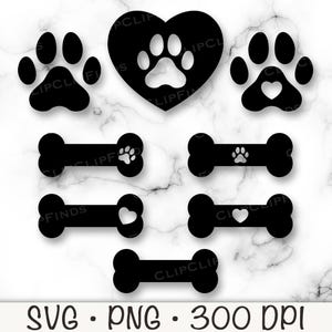 Hund SVG Bundle, Hund Pfotenabdruck, Pfote Herz, Hundeknochen, Hundeliebe, Welpenliebe, SVG, PNG, Hundemama, Santa Paw, Sublimation, digitale Download-Datei