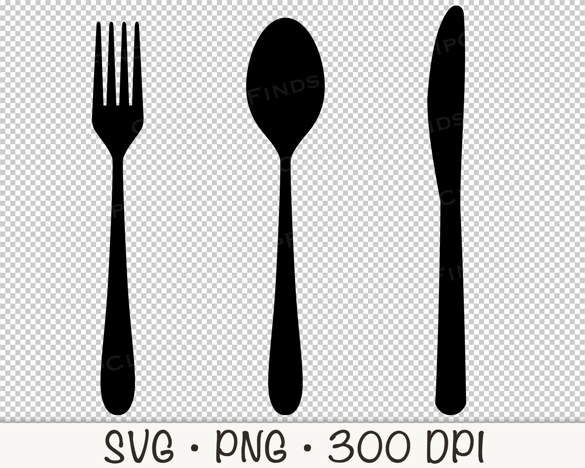 Spoon, Fork, and Knife Silverware Individual Utensils SVG Vector ...