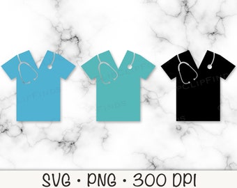Medical Scrub Shirt with Stethoscope, Nurse, Doctor, RN, NP, SVG, Png, Clip Art, Instant Digital Download