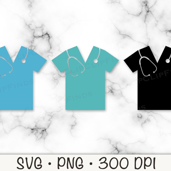 Medizinisches Peeling-Shirt mit Stethoskop, Krankenschwester, Doktor, RN, EP, SVG, Png, Clip Art, Sofortiger digitaler Download