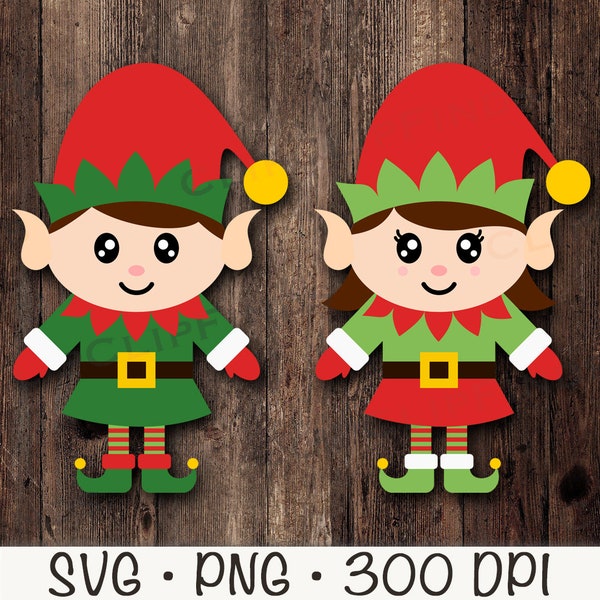 Cute Elf Boy and Girl SVG, Elf PNG, Girl Elf, Elf Clip Art, Green and Red Elf, Baby Elf, Christmas Elves, Digital Download