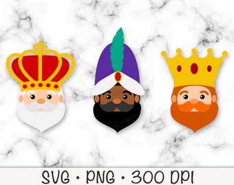 3 Kings, Cute Three Kings, Three Wise Men, Los Tres Reyes Magos, SVG, PNG, Clipart, Instant Digital Download