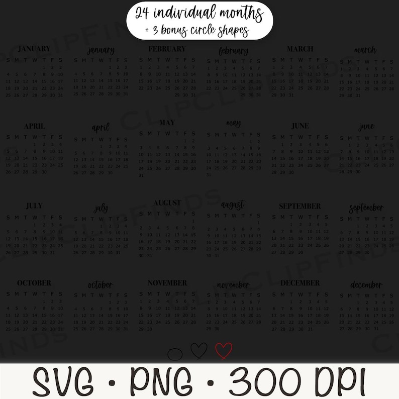 2026 Individual Months PNG, Calendar Builder SVG, Save the Date ...