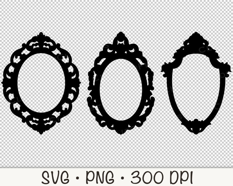 Baroque Victorian Vintage Ornate Mirror Frame Bundle, Tea Party, SVG Vector File and PNG, Transparent Background Clip Art Instant Download image 5