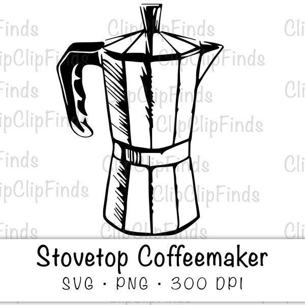 Stovetop Coffeemaker SVG, Coffee SVG, Vector Cut File , Coffee PNG Transparent Background, Clip Art, Instant Digital Download