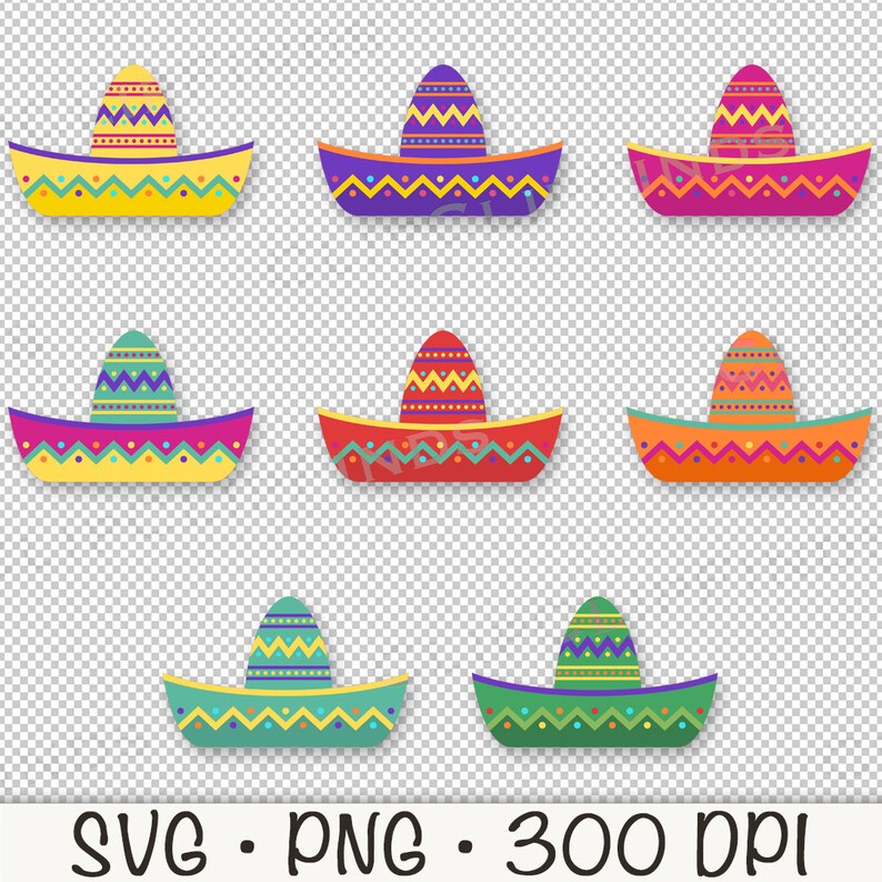 Mexikansk Sombrero SVG, Mexikansk Sombrero Clipart, Sombrero Bundle, Cinco De Mayo PNG, Fiesta, Digital nedladdning bild 6