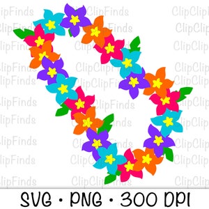 Hawaiian Lei, Tropical Floral Necklace, SVG Vector Cut File and PNG Transparent Background, Sublimation, Clip Art, Instant Download