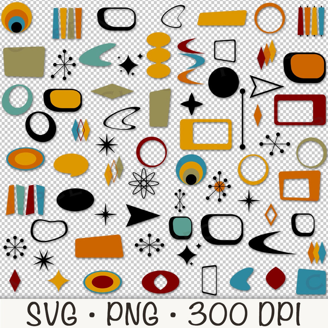 Mid-century Modern Geometric Shapes SVG, Minimalist Atomic Shapes PNG ...