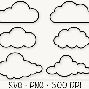 Cloud Outline SVG: Fluffy Clouds Clipart Set (digital Download) - Etsy