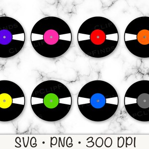 Disco de vinil SVG, pacote de discos vintage, lanchonete, tema dos anos 50, registro PNG, clipart de disco de vinil, download digital instantâneo