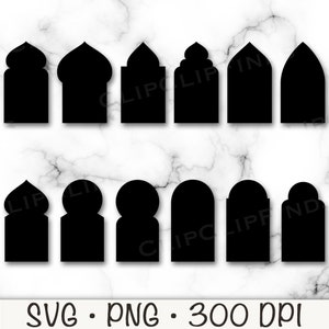 Mediterrane bogen SVG, Arabische bogen PNG, Marokkaanse bogen illustraties, islamitisch, venster, deur, ornament silhouetvormen, digitale download