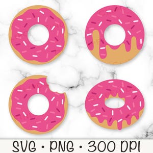 Donuts roses SVG, Clipart donuts aux fraises, donut mordu, donuts avec des paillettes, bruine de glaçage, fichier en téléchargement numérique