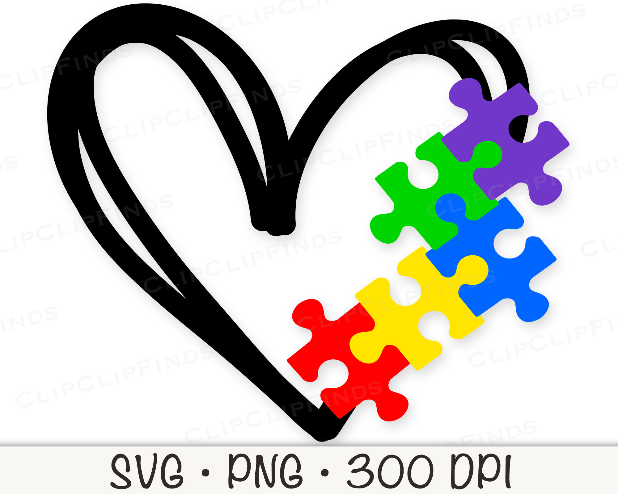 Autism Awareness Puzzle Heart SVG, PNG Clipart (digital Download