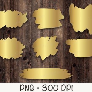 Gold Brush Strokes Clipart, Gold Brush Strokes PNG, Gold Metallic Elements, Gold Logo, Téléchargement numérique instantané